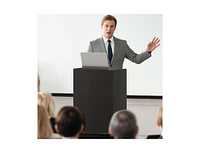 Rolling Podium Stand with 2 Shelves and Lockable Wheels