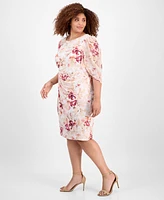 Connected Plus Printed Cape-Sleeve Sheath Dress