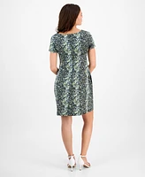 Connected Petite Printed Round-Neck Fit & Flare Dress