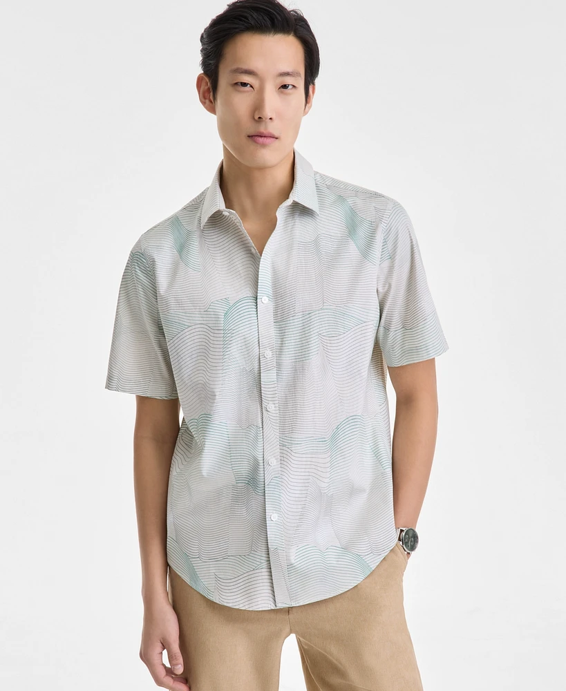 Alfani Men's Frank Wave Motion Short Sleeve Printed Button-Front Shirt, Exclusively at Macy's