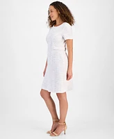 Connected Petite Boucle Side-Tab Round-Neck Sheath Dress