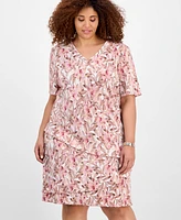 Connected Plus V-Neck Asymmetric-Tier Sheath Dress