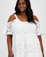 Robbie Bee Plus Scoop-Neck Cold-Shoulder A-Line Dress
