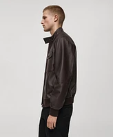 Mango Men's Pocket Leather Biker Jacket