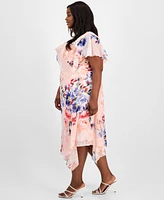 Robbie Bee Plus Printed Cowl-Neck Flutter-Sleeve Dress