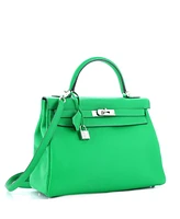 Pre-Owned HERMES Kelly Handbag Clemence with Palladium Hardware