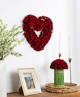 Rose Floral Heart Shaped Artificial Valentine's Day Wreath, 14"