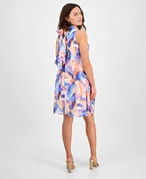 Robbie Bee Petite Printed Mock-Neck Sleeveless Trapeze Dress