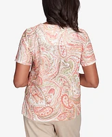 Alfred Dunner Petite Catalina Island Double-Knotted Paisley Top