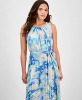 Sandra Darren Petites Pleated Tie-Waist Sleeveless Dress