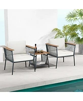 3 Piece Patio Furniture Set Rattan Chair Set with 2-Tier Coffee Table