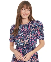 London Times Women's Printed Round-Neck A-Line Dress