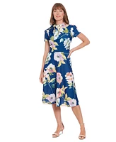 London Times Women's Tie-Neck Short-Sleeve A-Line Dress