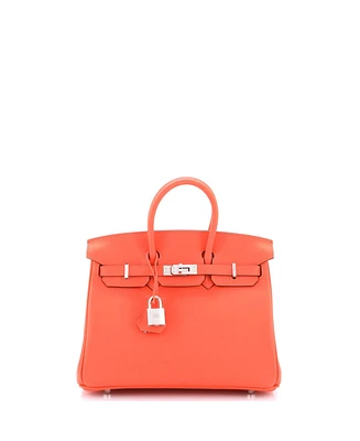 Pre-Owned HERMES Birkin 25 Handbag Orange Swift with Palladium Hardware