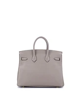 Pre-Owned HERMES Birkin 25 Handbag Grey Novillo with Gold Hardware