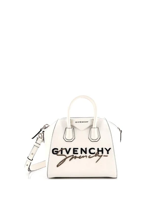 Pre-Owned Givenchy Small Antigona Bag Logo Embroidered Leather