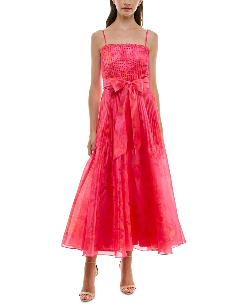 Taylor Women's Printed Pleated Sleeveless Midi Dress