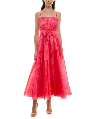 Taylor Women's Printed Pleated Sleeveless Midi Dress