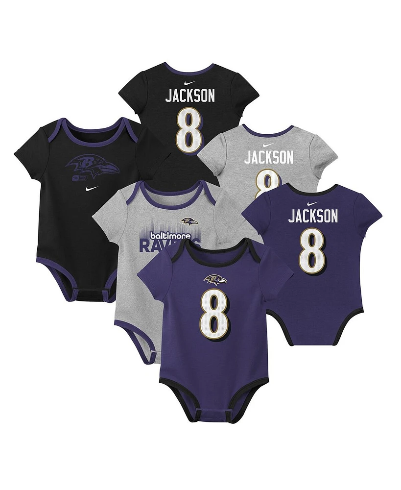 Nike Baby Boys and Girls Lamar Jackson Baltimore Ravens Name Number 3-Pack Bodysuit Set