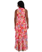 Jessica Howard Women's Floral-Print Tiered Halter Gown