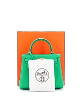 Pre-Owned HERMES Kelly 25 Handbag Green Swift with Gold Hardware