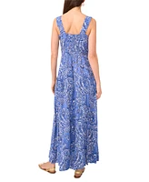 Vince Camuto Women's Paisley-Print Square-Neck Smocked-Back Sleeveless Maxi Dress