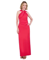 Eliza J Women's Twisted Halter Sleeveless Satin Gown