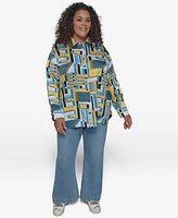 Karl Lagerfeld Paris Plus Oversize Button-Front Utility Blouse