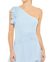 Women's Ruffle Tiered One Flutter Sleeve Gown