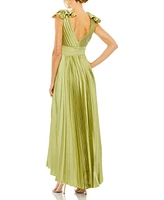 Women's Ruffle Top Sleeveless V Neck Pleated Gown