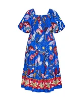 City Chic Plus Size Capria Puff Sleeve Print Dress