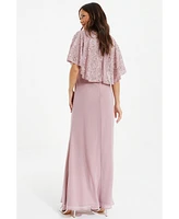 Quiz Women's Sequin Cape Sleeve Maxi Dress