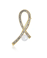 Bling Jewelry White Pearl Crystal Pave Pink Ribbon Breast Cancer Brooche Pin