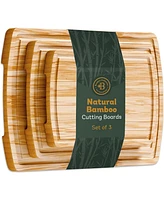 Wood Cutting Board - Bamboo Cutting Board Set, Wooden Cutting Boards for Kitchen with Deep Juice Groove, Side Handles