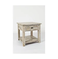 Artisan's Craft Rustic Farmhouse Distressed Solid Wood End Table, Washed Grey