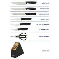 Oster Brixen 13 Piece High Carbon Stainless Steel Kitchen Cutlery Knife Block Set W/ Black Wood Block