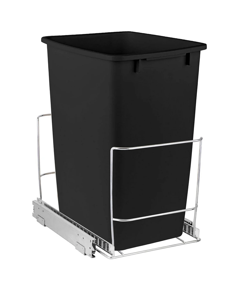 Pull Out Trash Can for Under Cabinet, Install Length or Widthwise with Chrome Finish 11 x 16.5 In - Trash Can Included