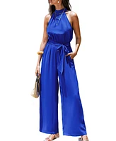 Cupshe Women's Halter-Neck Tie-Waist Wide-Leg Jumpsuit, Created for Macy's