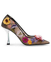 Betsey Johnson Aimey Floral Applique Mesh Kitten Heel Pumps