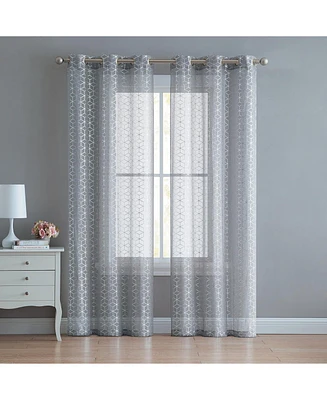 Kate Aurora 2 Piece Extra Long Metallic Sheer Grommet Top Window Curtain Panels