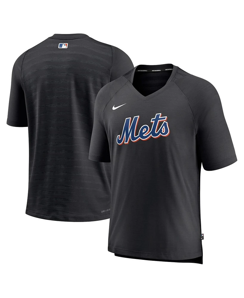 Nike Men's Black New York Mets Authentic Collection Pregame Raglan Performance V-Neck T-Shirt