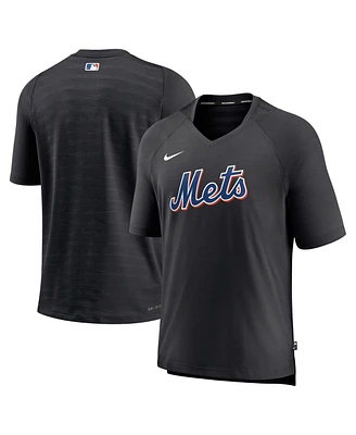 Nike Men's Black New York Mets Authentic Collection Pregame Raglan Performance V-Neck T-Shirt