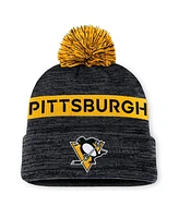 Fanatics Men's Black/Gold Pittsburgh Penguins Authentic Pro Rink Cuffed Knit Hat with Pom