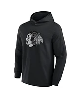 Fanatics Men's Black Chicago Blackhawks Elements Blaze Tri-Blend Long Sleeve Hoodie T-Shirt