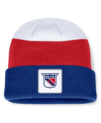 Fanatics Men's Blue/Red New York Rangers Heritage Showboat Color-Block Cuffed Knit Hat