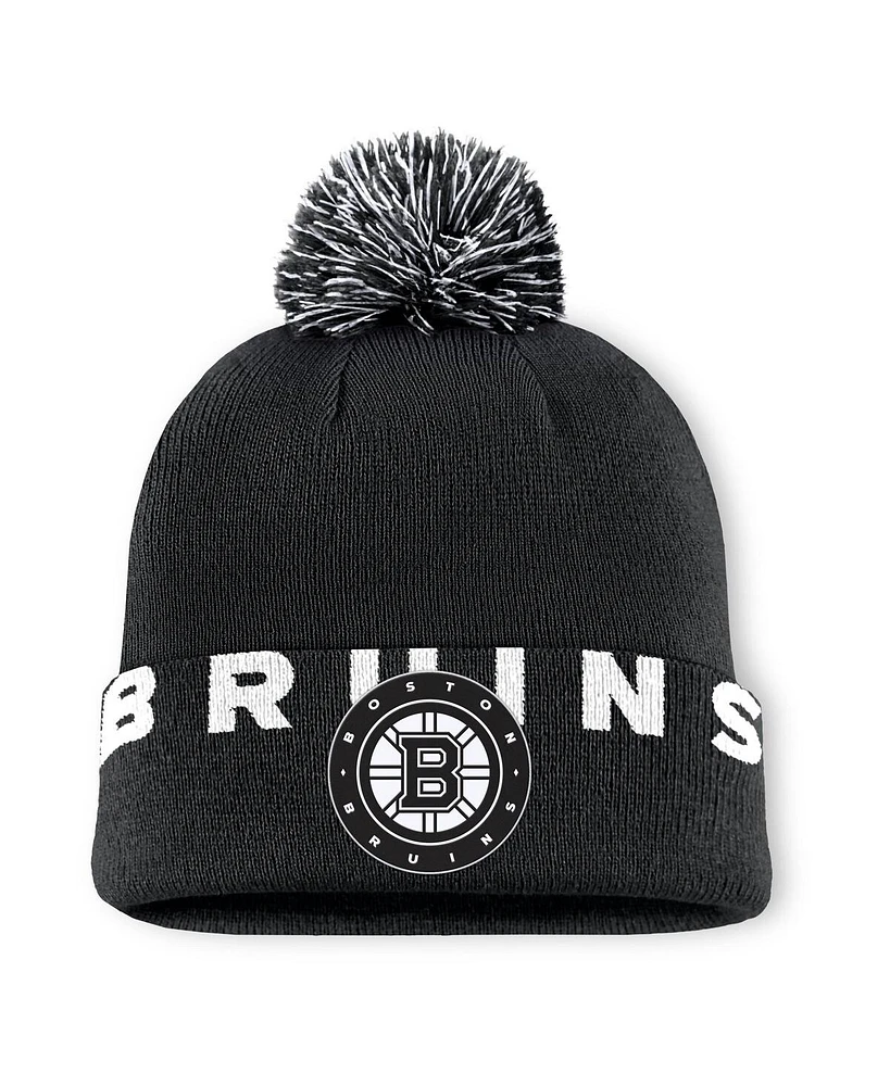 Fanatics Men's Black Boston Bruins Fundamental High Stick Cuffed Knit Hat with Pom