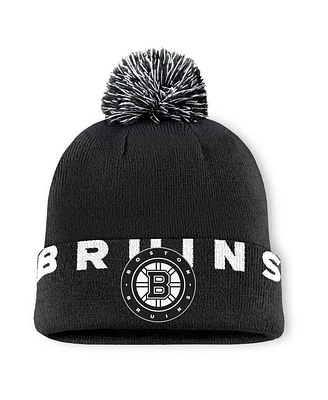 Fanatics Men's Black Boston Bruins Fundamental High Stick Cuffed Knit Hat with Pom