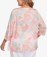 Hearts Of Palm Plus Spring Forward Tunic Ring Front 3/4 Sleeve Top