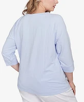 Hearts Of Palm Plus Making Waves Pineapple Printed 3/4 Sleeve Top
