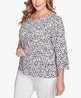 Hearts Of Palm Plus Size Printed Essentials V-Neck Top